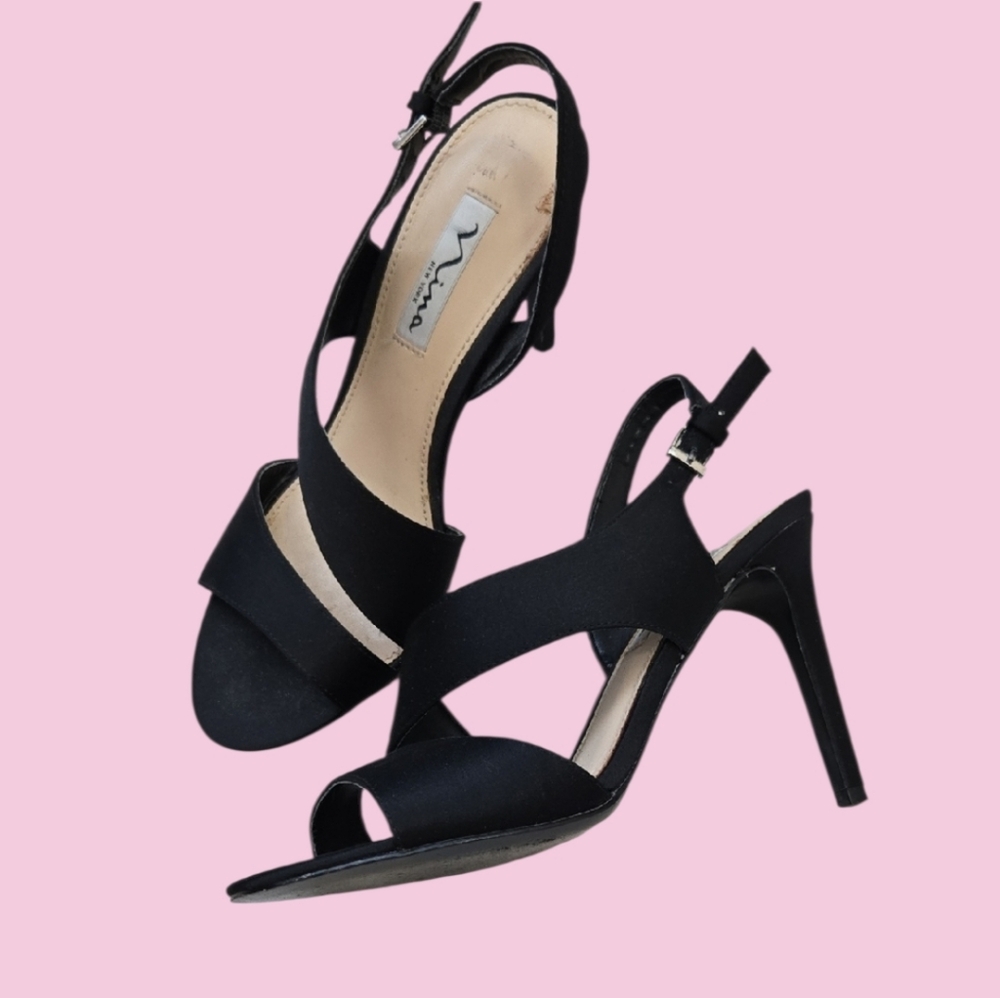 Nina Black Strappy Slingback Heels